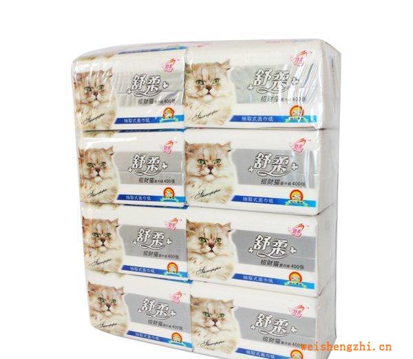 【厂家直销】舒柔-招财猫抽取式面纸，卫生纸，柔巾卷，纸巾