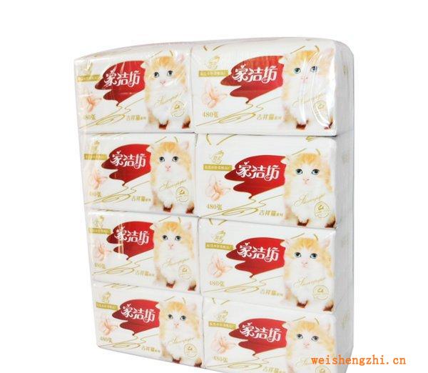 厂家供应本年度畅销的卫生纸巾，家洁坊-吉祥猫抽取式面纸